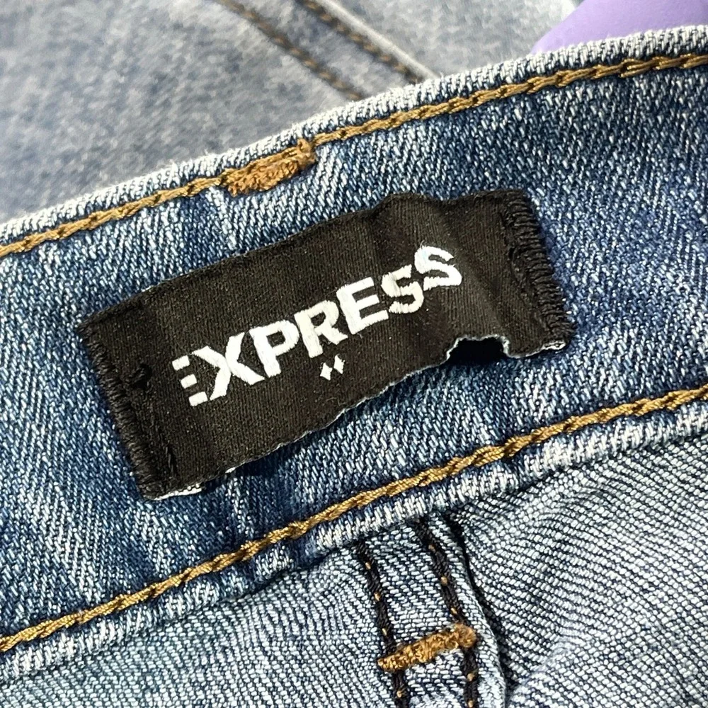 Express Jogger Jeans Womens 10 Medium Blue High Rise Snap Ankle Utility Patch